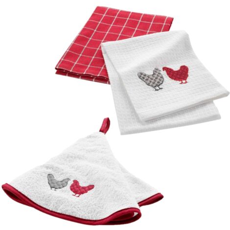 Ensemble essuie-main et torchon imprimés poules PLUMETTE