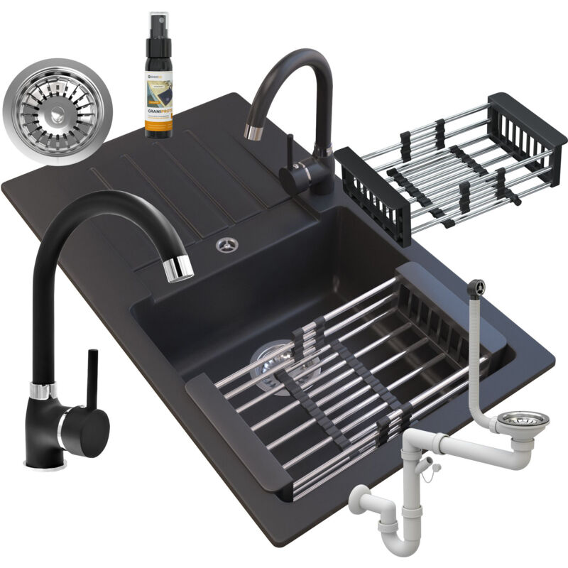 Granitan - Ensemble evier granit robinet egouttoir siphon noir 85111833