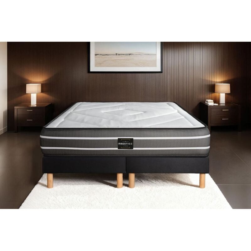 Prestige Literie - Ensemble matelas sommier Exclusive 200 x 200 cm - Couleur : Noir
