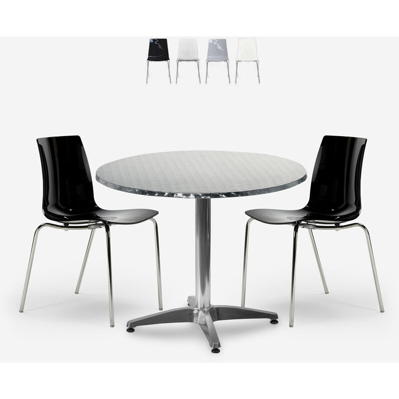 Ensemble Extérieur 4 Chaises Design Moderne Table Ronde 70cm Acier Bar Restaurant Remos Couleur: Noir