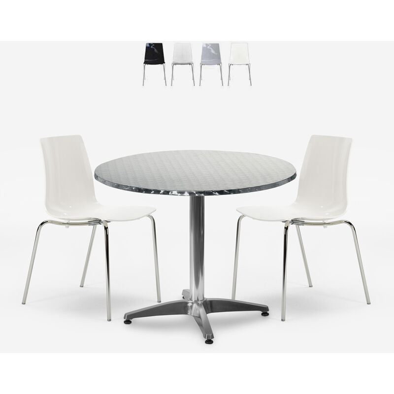 Ensemble Extérieur 4 Chaises Design Moderne Table Ronde 70cm Acier Bar Restaurant Remos Couleur: Blanc