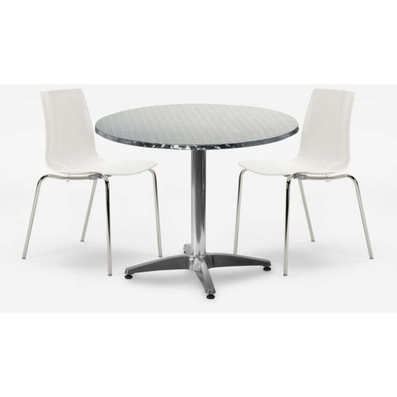 Ensemble d'extérieur 2 chaises design moderne table ronde 70 cm acier Remos - Blanc