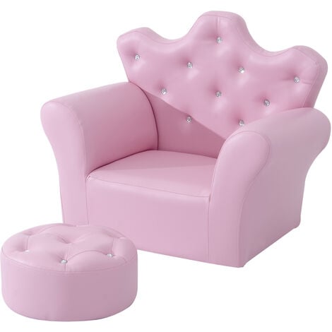 Ensemble fauteuil et pouf enfant design couronne de princesse rose