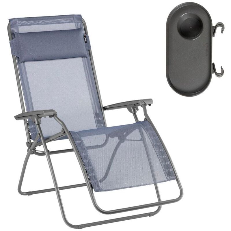 Lafuma Mobilier - Ensemble Fauteuil Relax Jardin - Chaise Longue Et Porte Gobelet - Rclip - Batyline® Iso - Bleu Ocean -