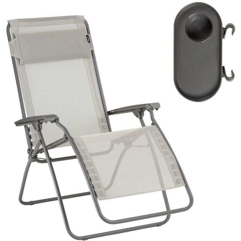 Lafuma Mobilier - Ensemble Fauteuil Relax Jardin - Chaise Longue Et Porte Gobelet - Rclip - Batyline® Iso - Beige Seigle -