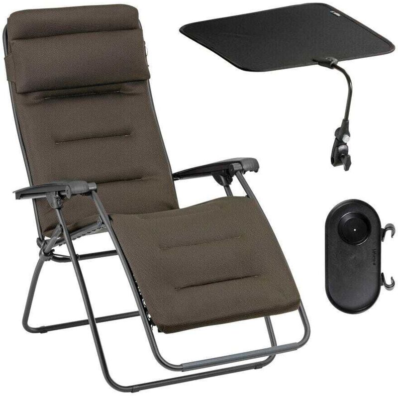 Ensemble Fauteuil Relax Transat Jardin - Chaise Longue Matelassé Avec Ombrelle Et Porte-gobelet - Rsx Clip - Aircomfort® - Marron Taupe - Lafuma