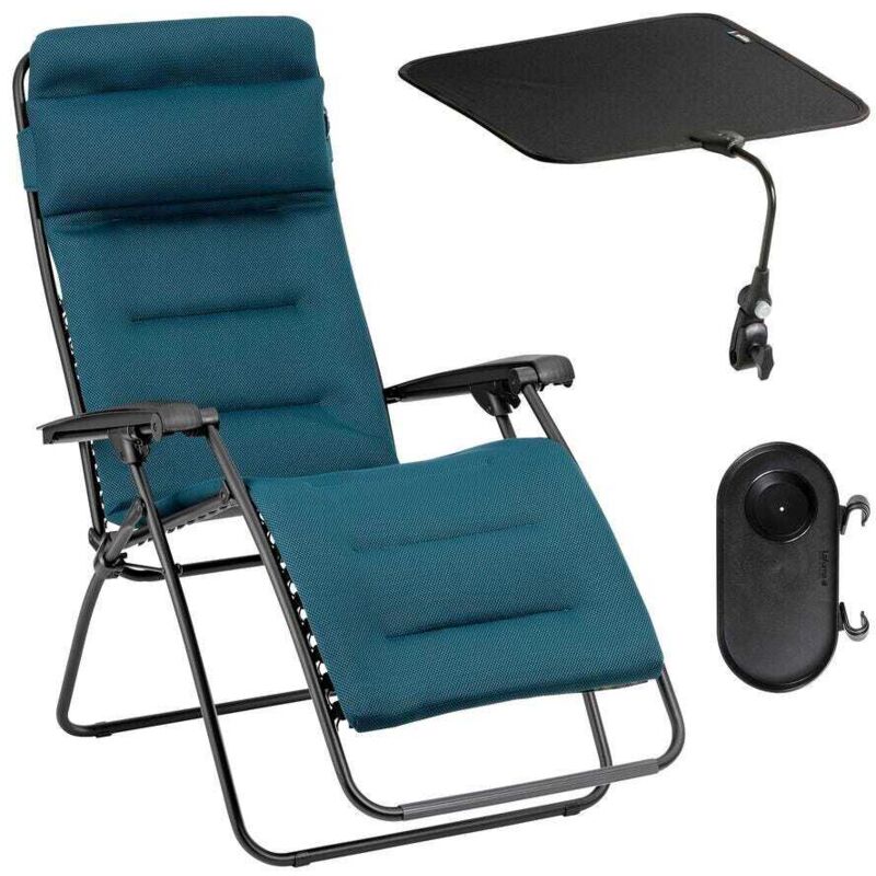 Ensemble Fauteuil Relax Transat Jardin - Chaise Longue Matelassé Avec Ombrelle Et Porte-gobelet - Rsx Clip - Aircomfort® - Bleu Coral Blue - Lafuma