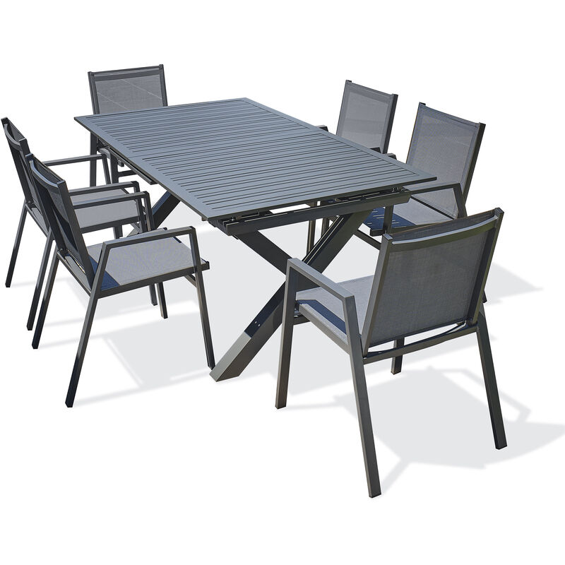 Floride - Ensemble repas de jardin 6 places en aluminium gris anthracite Dcb Garden