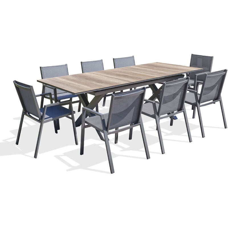 Floride - Ensemble repas de jardin 8 places en aluminium gris anthracite Dcb Garden