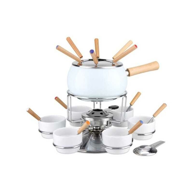 EVA - Ensemble à fondue émaillée blanc brillant pcs.23