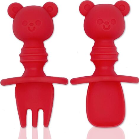 Ensemble fourchette et cuillère en silicone pour bébé (rouge)