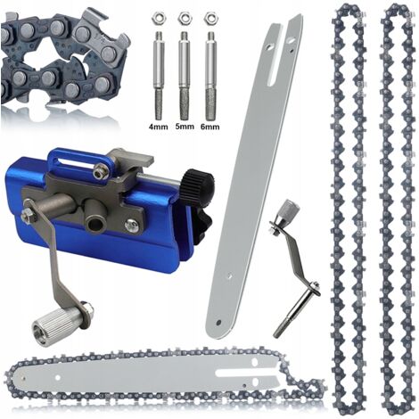 Ensemble Guide 8" + 2x Chaîne 1/4" + Aiguiseur manuel avec manivelle Mini tronçonneuse Acier trempé Coupe du bois et des branches