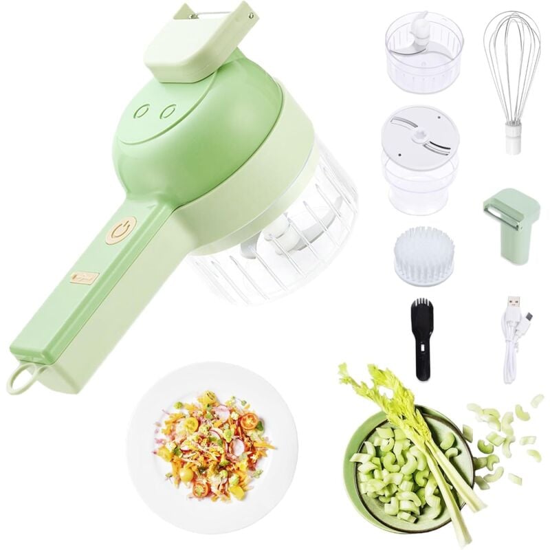 Ensemble hachoir à légumes automatique 5 en 1, hachoir à ail électrique avec mélangeur d'œufs et de crème et brosse de nettoyage, mini hachoir