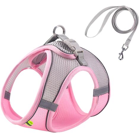 Ensemble harnais et laisse en maille souple réfléchissante pour chien, chiots, chats, promenade nocturne pour chiens de petite et moyenne taille (taille S)