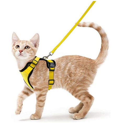 Ensemble harnais et laisse pour chat, gilet anti-fuite souple et réglable, gilet respirant avec bandes réfléchissantes, contrôle facile, jaune, taille S