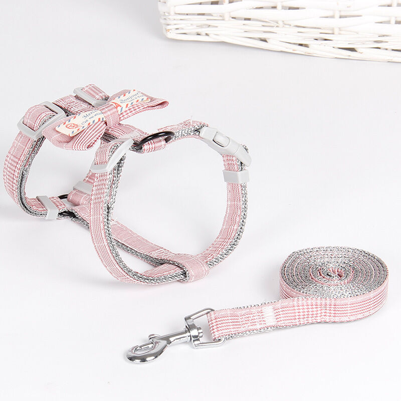 Ensemble Harnais et Laisse pour Chat, Harnais réglable en Treillis pour Animaux de Compagnie avec Un Joli nœud de Style européen, Sangle de Poitrine