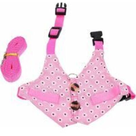 Ensemble harnais pour lapin - Imprimé floral - Gilet avec laisse - Costume de cochon d'Inde - Fournitures pour lapin et chaton (rose) - taille L