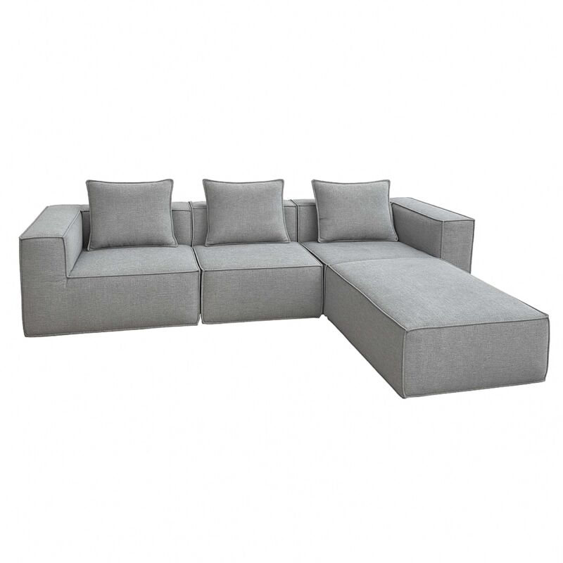 HHG - Canapé en l 399, canapé lounge avec ottomane, modulable à droite/gauche, tissu/textile 63x270x190cm, gris clair
