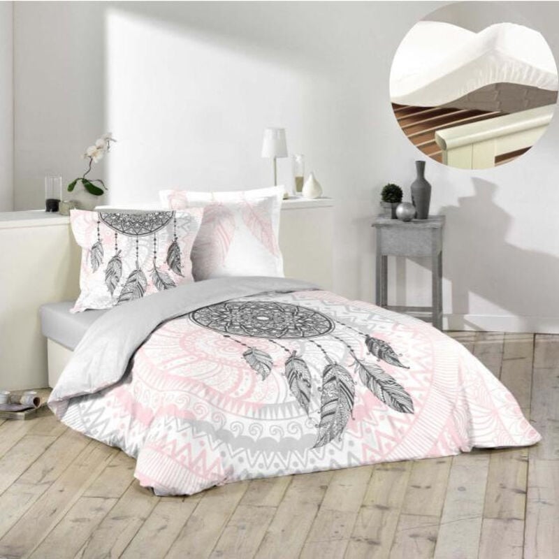 Ensemble housse de couette 220x240 cm Namaste + drap housse 140x190 Blanc