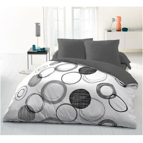 Parure de couette microfibre gris clair 240x260 cm – 2 taies d'oreiller 63x63 cm – Lavable en machine à 30°C – Design moderne – Home Linge Passion