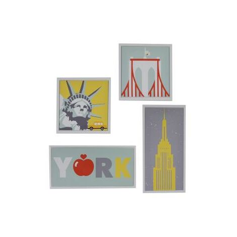 Ensemble imprimé new york blanc 4 pièces cm30x60x2,5 + cm30x30x2,5