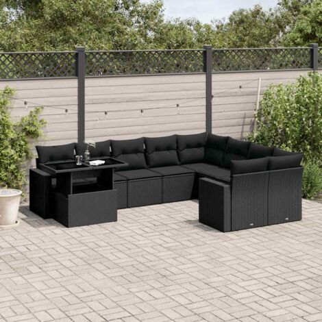 Ensemble Jardin 10 Places Noir Résine Tressée - Salon Extérieur Modulable avec Table Réglable et Coussins Amovibles