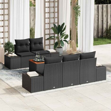 Ensemble Jardin 3 Pièces Noir Résine Tressée + Verre Trempé avec Coussins et Dossier Réglable - Table 80x80 cm, Chaises Relax