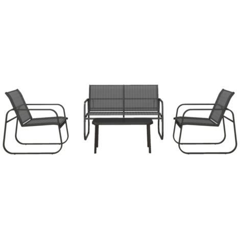 Ensemble jardin 4 pièces - Canapé 2 places, 2 fauteuils et table basse en maille noire pour terrasse balcon 111x70x75cm