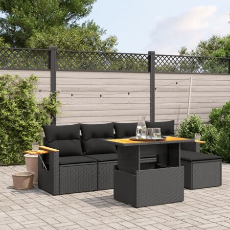 Ensemble Jardin 6 Places Noir Résine Tressée - Salon Extérieur Modulaire avec Table Réglable et Coussins Lavables