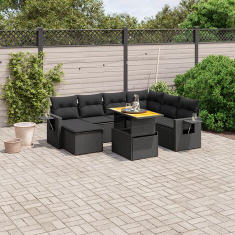 Ensemble Jardin 8 Places Noir Résine Tressée - Salon Extérieur Modulaire avec Table Réglable et Coussins Lavables