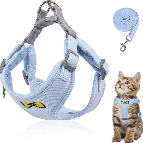 Ensemble laisse pour chat, harnais réglable en polyester avec laisse, harnais anti-fuite pour chatons et chiens (Bleu-S)