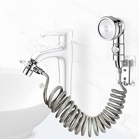 Ensemble lavabo et douche, pommeau de douche de salle de bain, idéal pour se laver les cheveux ou nettoyer le lavabo (robinet non inclus) (argenté)
