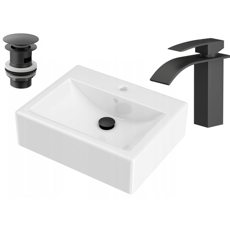 Ensemble lavabo + mélangeur + robinet en céramique noir