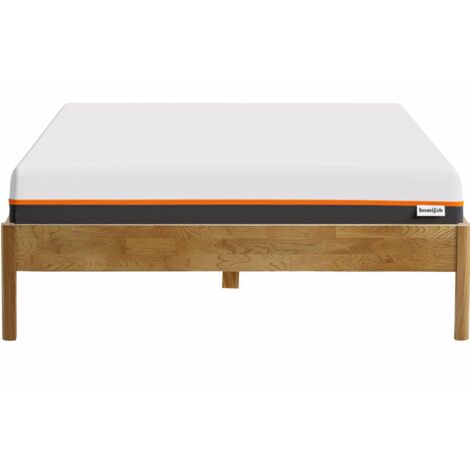 Ensemble lit 140x190 en chêne massif Aina + Matelas mousse gel à mémoire de forme, double confort - Dual Confort