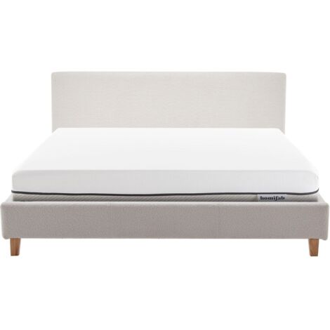 Ensemble Lit adulte 140x190cm avec tête de lit en tissu bouclé beige - Milo + Matelas ressorts ensachés - Spring Elite