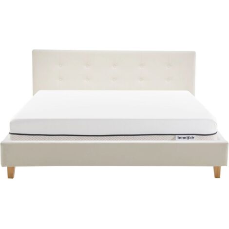 Ensemble Lit adulte 140x190cm avec tête de lit en velours beige - Milo + Matelas ressorts ensachés - Spring Elite
