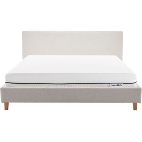 Ensemble Lit adulte 160x200cm avec tête de lit en tissu bouclé beige - Milo + Matelas ressorts ensachés - Spring Elite