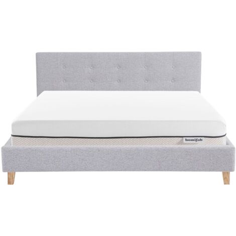 Ensemble Lit adulte 160x200cm avec tête de lit en tissu gris chiné - Milo + Matelas ressorts ensachés - Spring Elite