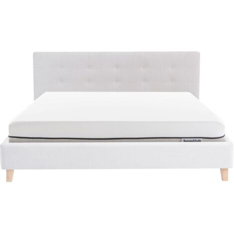 Ensemble Lit adulte 180x200cm avec tête de lit en tissu beige - Milo + Matelas ressorts ensachés - Spring Elite