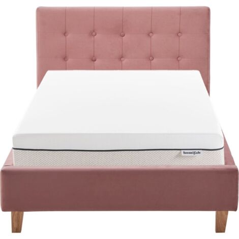 Ensemble Lit adulte 90x190cm avec tête de lit en velours vieux rose - Milo + Matelas ressorts ensachés - Spring Elite