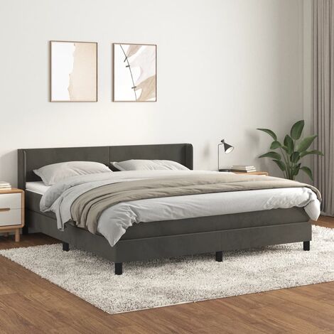 Ensemble Lit Adulte avec Sommier et Matelas confortable,Lit à sommier tapissier et matelas Gris foncé 160x200cm Velours -BVN51602