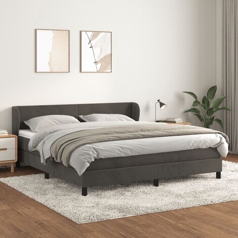 Ensemble Lit Adulte avec Sommier et Matelas confortable,Lit à sommier tapissier et matelas Gris foncé 160x200cm Velours -BVN52767