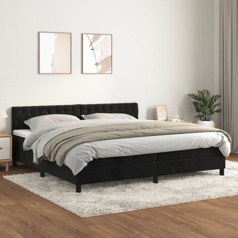 Ensemble Lit Adulte avec Sommier et Matelas confortable,Lit à sommier tapissier et matelas Noir 200x200 cm Velours -BVN18928