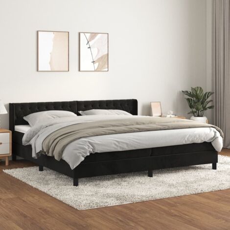Ensemble Lit Adulte avec Sommier et Matelas confortable,Lit à sommier tapissier et matelas Noir 200x200 cm Velours -BVN65862