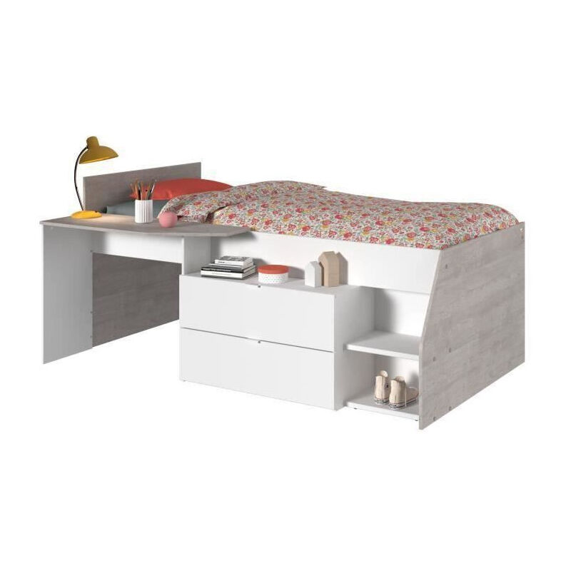 Calicosy - kim Lit combine enfant contemporain decor chene silex et blanc - l 90 x l 190 ou 200 cm