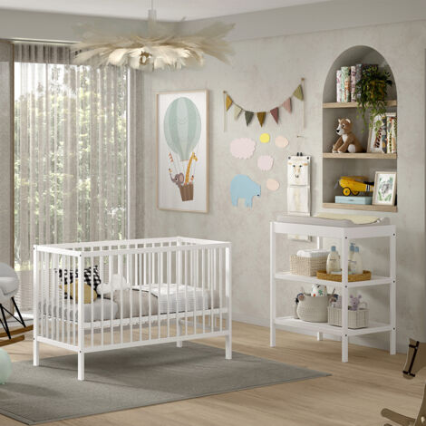 Ensemble lit bébé 60x120 + table à langer blanc - KALSTA