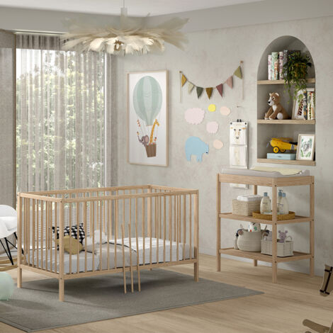 Ensemble lit bébé 70x140 + table à langer naturel - KALSTA