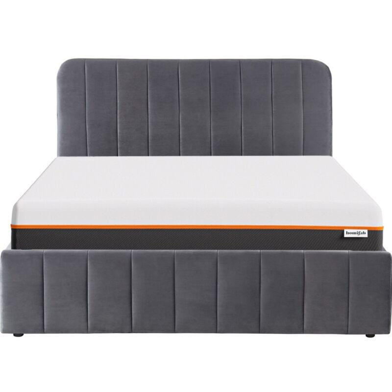 Homifab - Ensemble lit coffre 140x190 en velours gris anthracite Ava + Matelas mousse gel mémoire de forme, double confort - Dual Confort