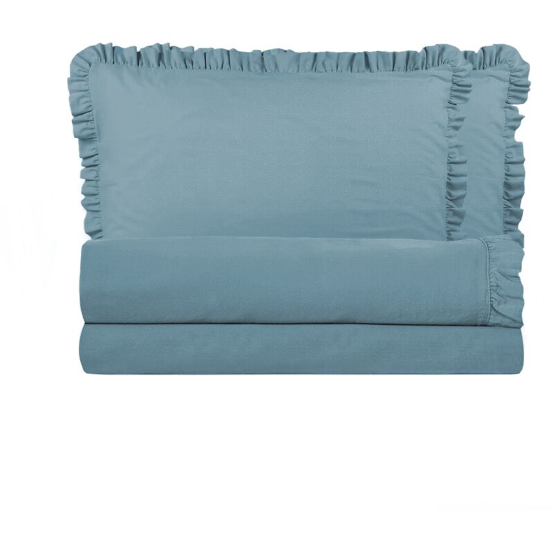 Mediawave Store - Ensemble lit double avec volant deux draps et deux taies d'oreiller avec volant Couleur: Bleu clair