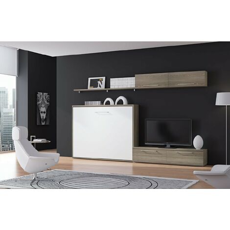 Ensemble lit escamotable 80x190 et meubles de salon Optima-Coffrage Chromé-Façade Chromé